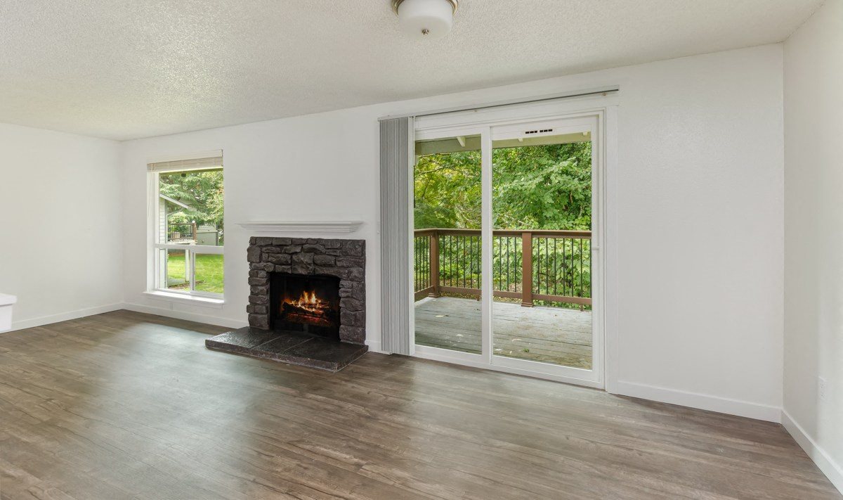 Wilderness West Apartment Interior Fireplace with Balcon Wilderness West Apartment Interior Fireplace with Balcony